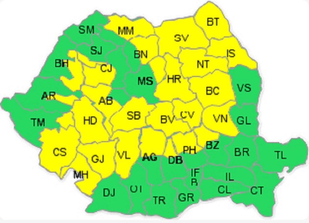 Cod galben de ninsori în 29 de județe